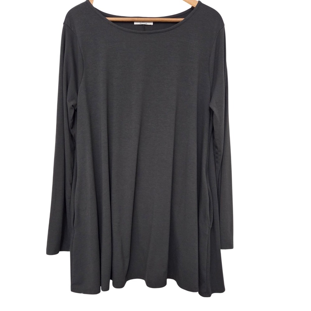 Zenana Women's Plus Size 2X Dark Gray Long Sleeve Pockets Tunic Swing Top‎ Shirt